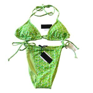 Kendall + Kylie Bikini Set Women XL Kiwi Green Geometric Triangle Side Tie‎ NEW